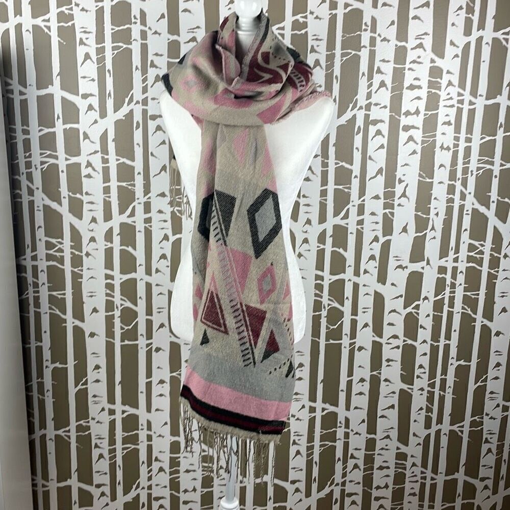 Western Geometric Oversized Fringe Trim Scarf Shawl Wrap